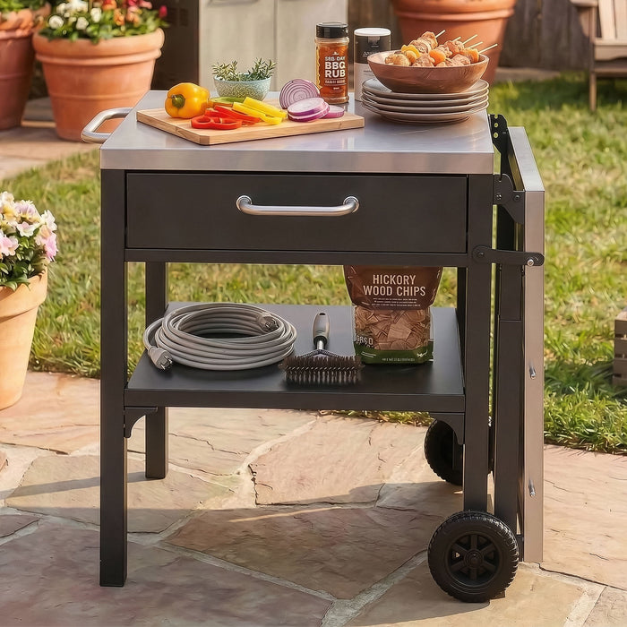 Foldable Outdoor Kitchen Cart With Storage For Patio