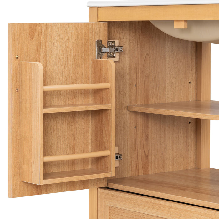 Elegant Fluted Bathroom Vanity With Sink, Soft Close Doors & Drawer