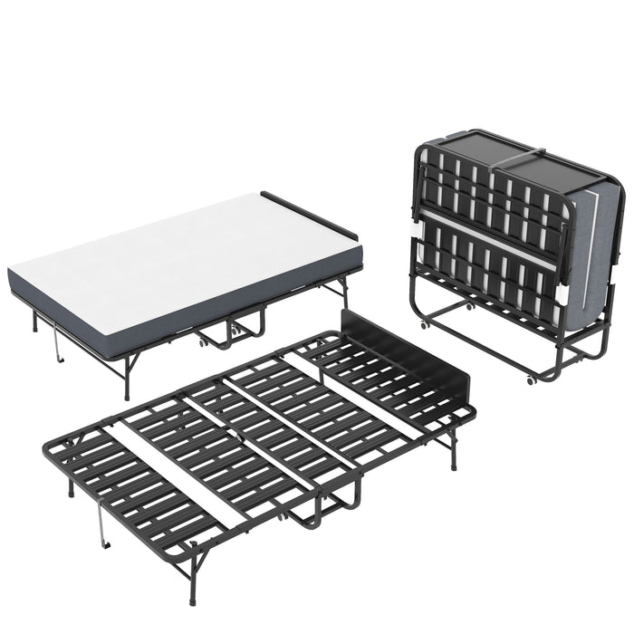 Twin Wide Folding Bed With Adjustable Headboard, Extra Long Rollaway For Tall People, Memory Foam Mattress - Black