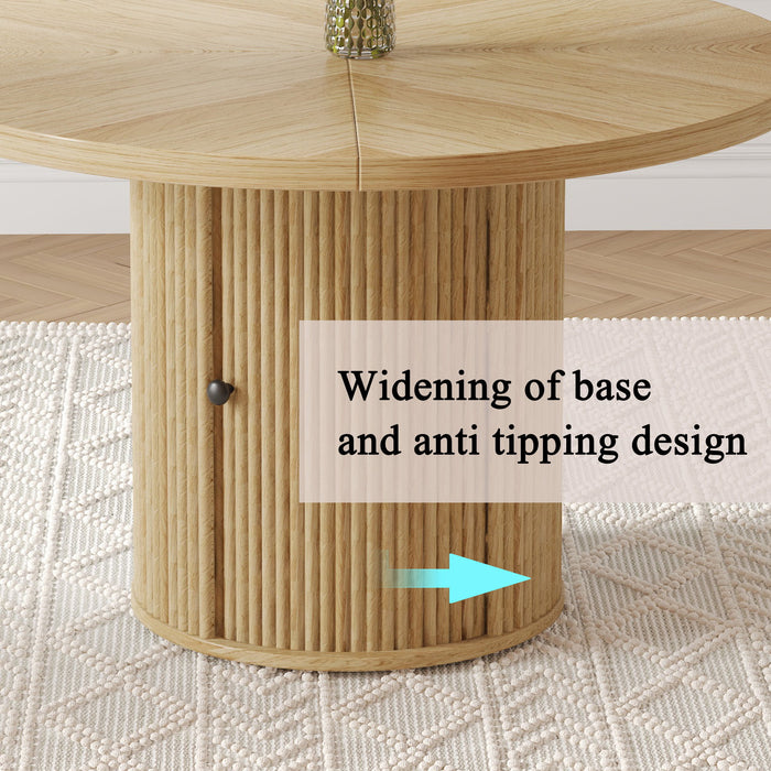 Roman Column Round Dining Table With Double Layer Storage - Wood