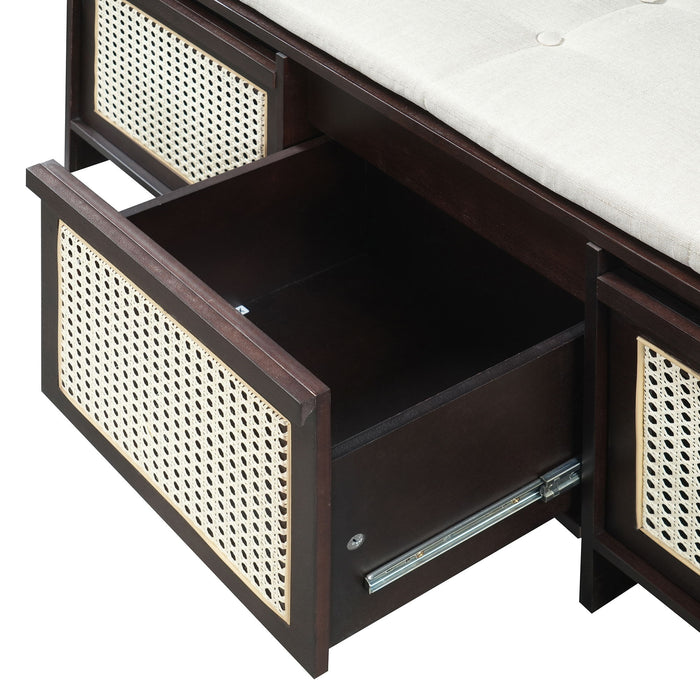 Entryway Shoe Bench With Drawers & Button Tufted Cushion