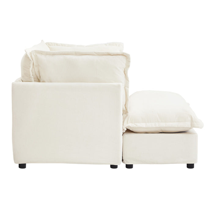 Modern Cozy Upholstered Armchair Sofa With Movable Ottoman