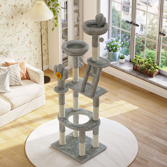Cactus Cat Tree With Transparent Capsule, Sisal Scratching Posts - Gray
