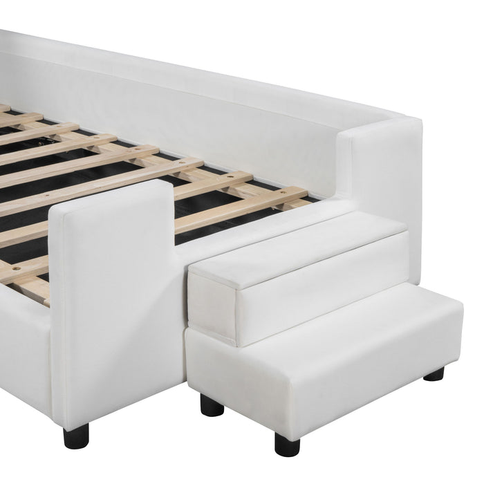 Upholstered Daybed With Bear Shaped Headboard, Hydraulic System And Breathable Mesh Fence