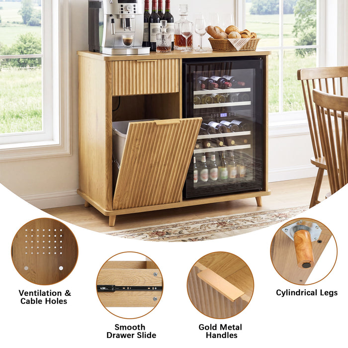 Fluted Coffee Bar Cabinet With Mini Fridge Space & Charging Station