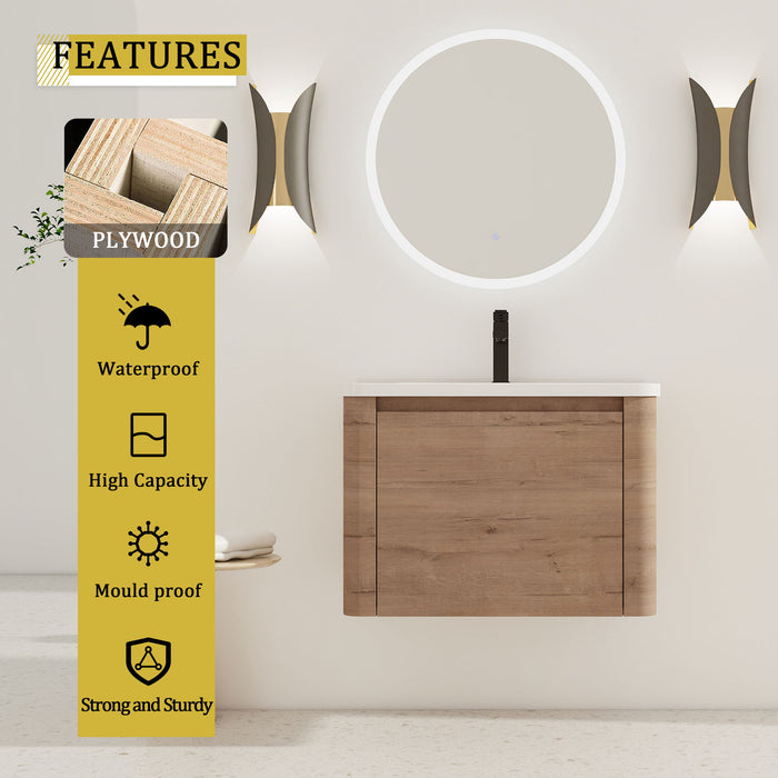 Wall Mounted Bathroom Vanity With Sink, Storage Shelves & Soft Close Door