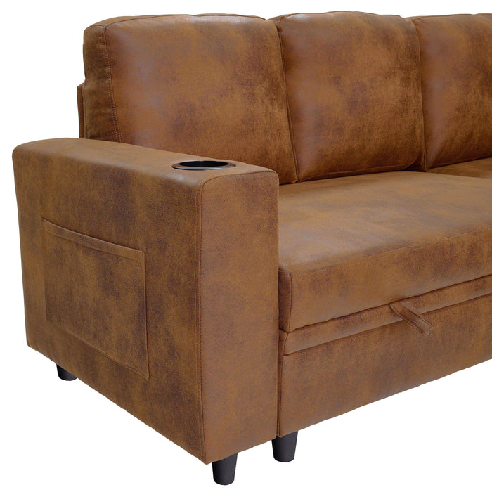 Upholstered L - Shape Sectional Sofa Bed With Pull Out Sleeper And Storage