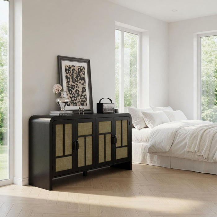 Sideboard Buffet Cabinet With 4 Doors & Adjustable Shelves - Black