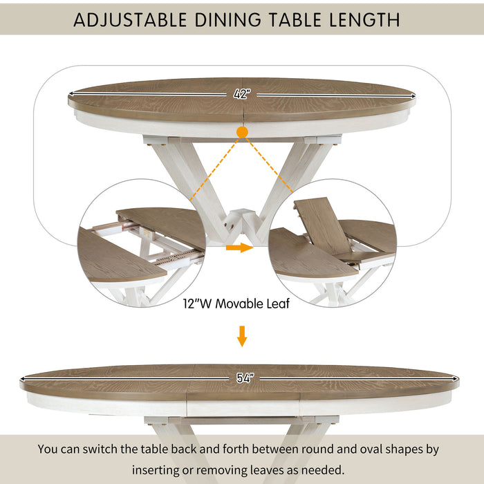 Dining Set With Extendable Round Table And 4 Upholstered Chairs