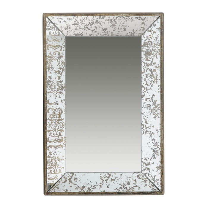 Antique Rectangle Mirror With Floral Accents, Mirrored Display Tray, Hanging Wall Mirror