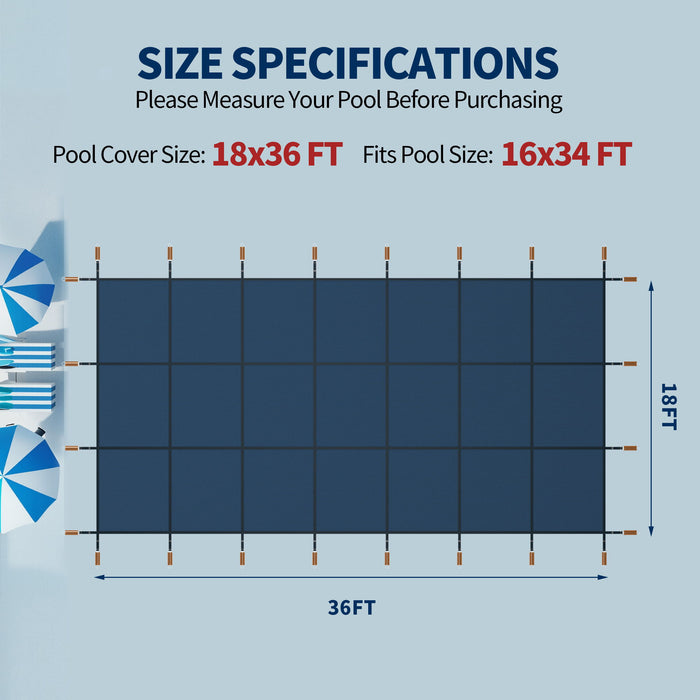 Rectangular Swimming Pool Safety Cover For Underground Pools - Blue