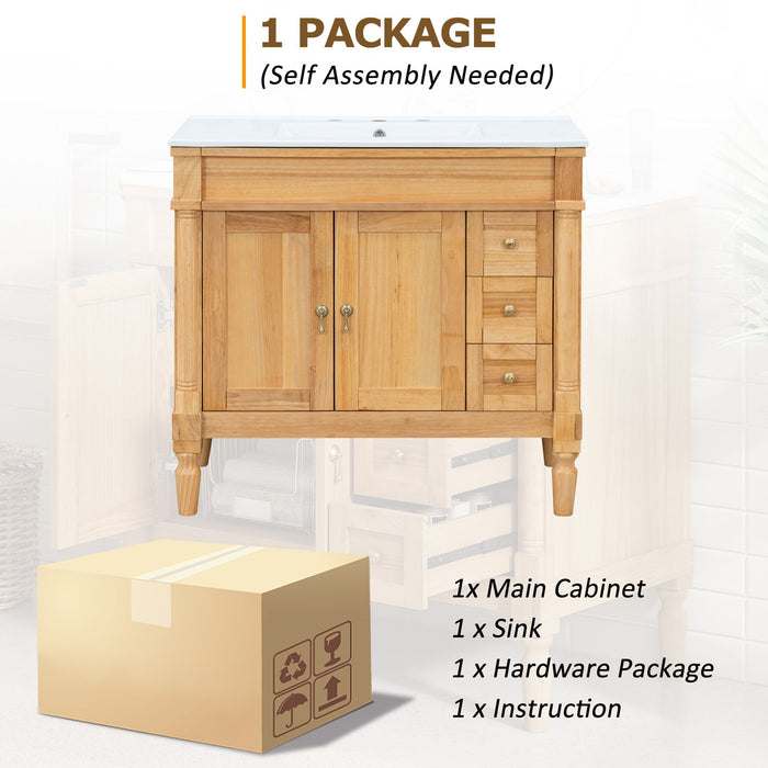 Modern Bathroom Vanity With Ceramic Sink, Soft Close Doors, Adjustable Shelves