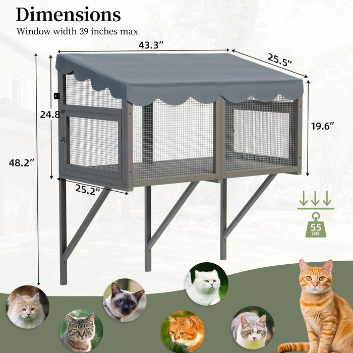 Window Perch Catio For Indoor Cats, Expandable Enclosure With Secure Frame And Waterproof Roof, Suitable For Multiple Kittens - Gray