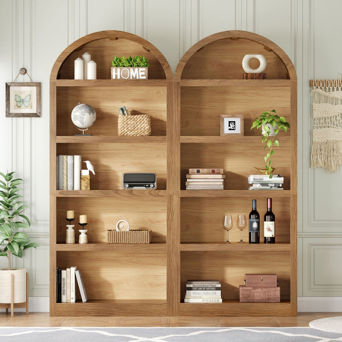 Freestanding Tall 5 Tier Display Bookcase For Living Room (Set of 2) - Brown