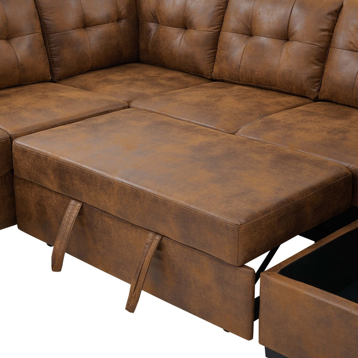 Arm Sectional And Pull Out Bed - Brown
