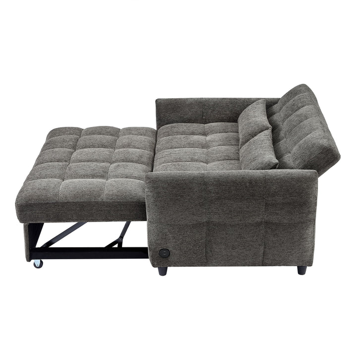 Loveseat Sofa Pull-Out Bed With Adjustable Backrest, 3 USB Ports And 2 Lumbar Pillows For Living Room