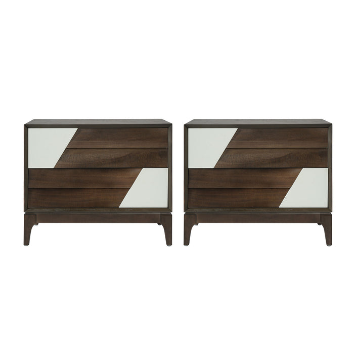 Japandi 2 Drawer Nightstand With Geometric Design