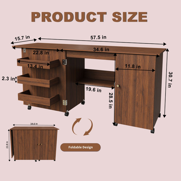 Foldable Sewing Table With Locking Casters