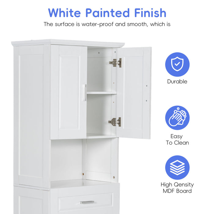Tall Bathroom Cabinet With Tilt-Out Laundry Basket And Upper Storage