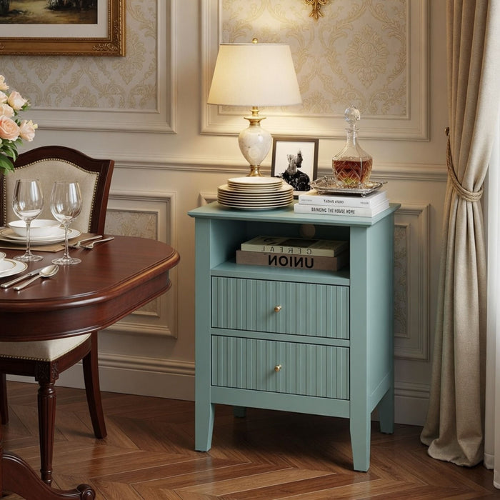 Fluted Nightstand With 2 Drawers