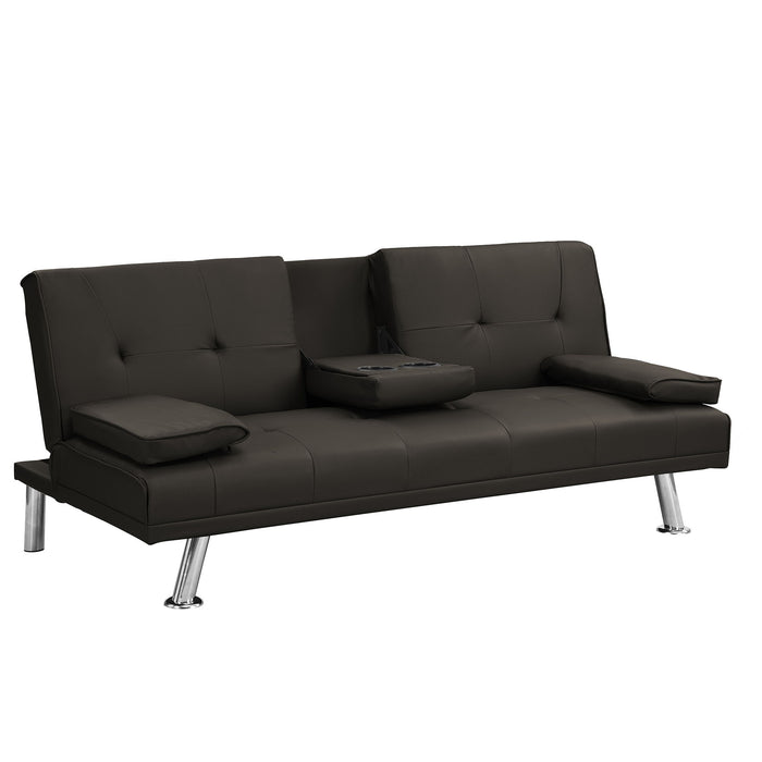 Modern Sofa Bed With Armrest 2 Holders, Wood Frame & Stainless Leg