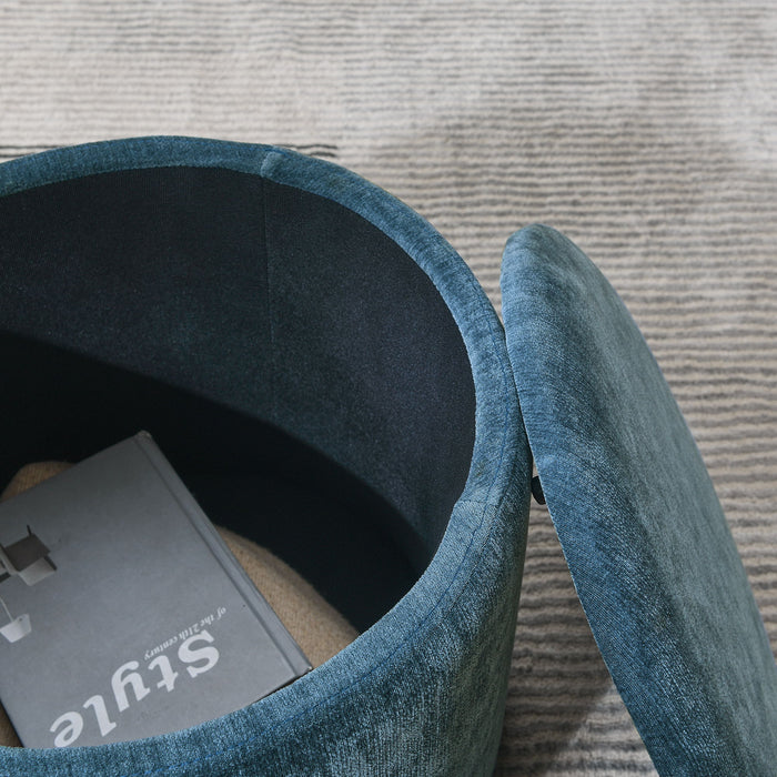 Classic 2 Piece Round Storage Ottoman Set With Drum Shaped Stool