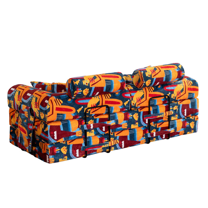Convertible Sleeper Sofa Bed, Foldable Multi Functional Couch For Living Room - Navy / Red