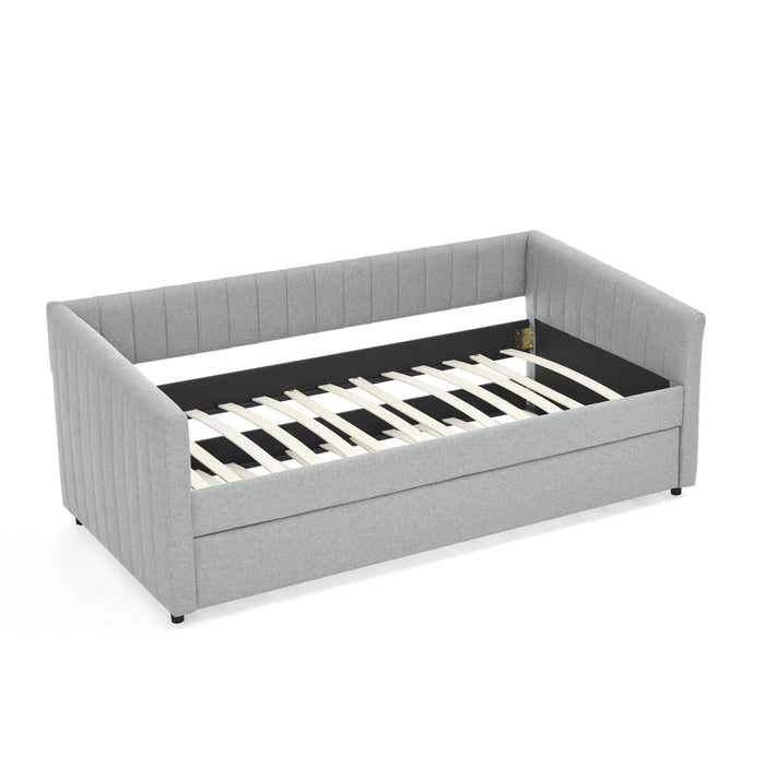 Upholstered Daybed With Trundle With Vertical Stripes