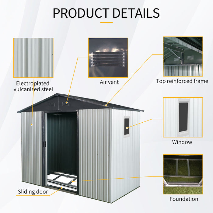 8Ft X 4Ft Outdoor Metal Storage Shed With Window And Metal Foundation For Backyard, Patio, Lawn