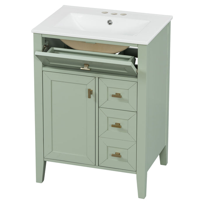 Bathroom Vanity With Sink, 3 Drawers & Cabinet With 2 Tier Door Storage Rack, Soft Close Doors & Drawers