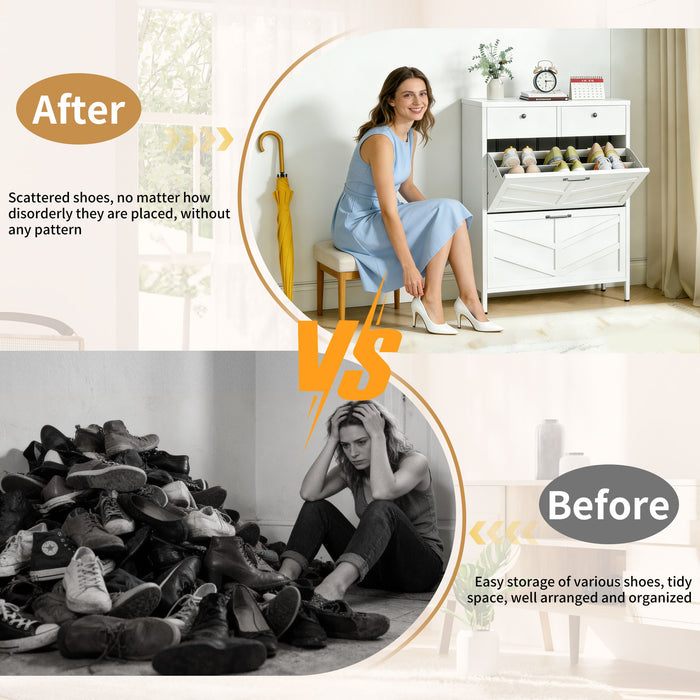 Shoe Cabinet With Flip Drawers