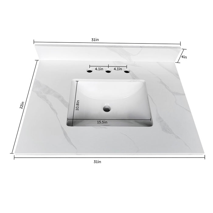 Bathroom Vanity Top With Undermount Sink, 3 Pre Drilled Holes
