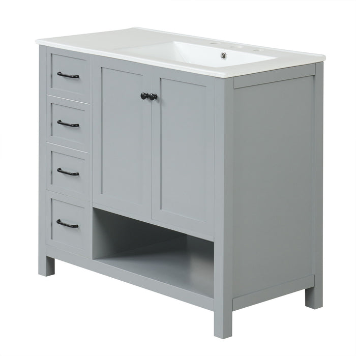 Bathroom Vanity With Sink Top, Bathroom Vanity Cabinet With 2 Doors And 2 Drawers, Open Shelf