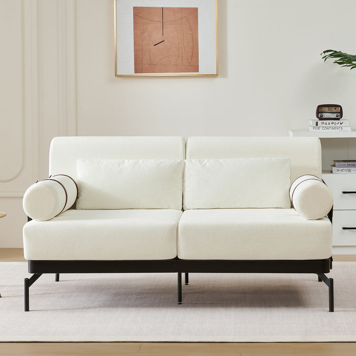 Modern Loveseat Sofa 2 Seater With USB Ports, Cylindrical Armrests