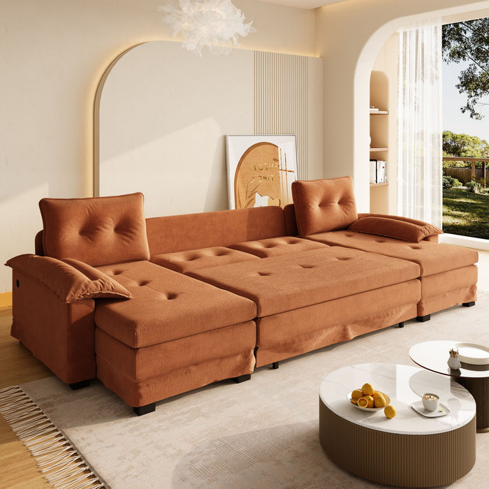 U-Shaped Sleeper Sofa With Pull Out Bed, Removable Armrests & USB Ports For Living Room