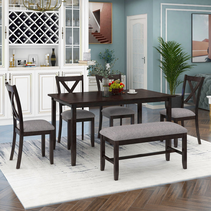 6 Piece Rectangular Dining Table Set With 4 Chairs And Bench