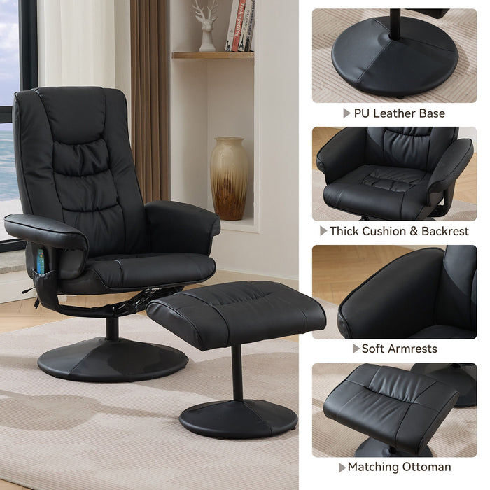 Recliner Chair With Ottoman, 360° Swivel Massage Lounge Chair With 5-Point Vibration & Heated Seat
