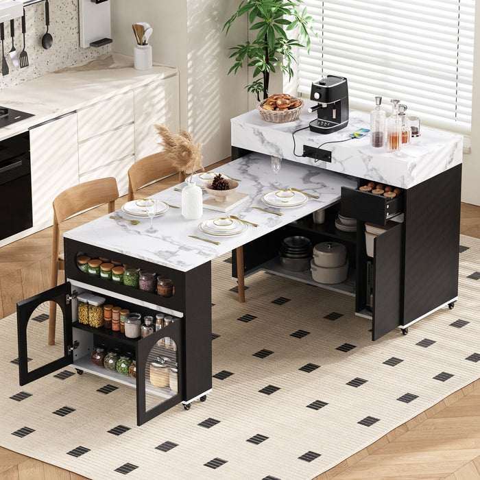 Extendable Dining Table With Folding Top, Rolling Kitchen Island With Drawers And Power Outlet