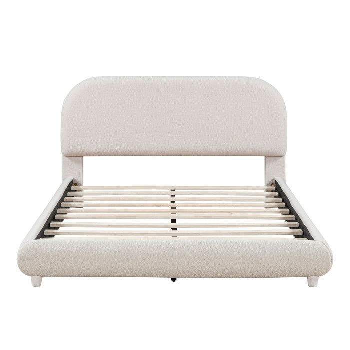 Upholstered Platform Bed With Thick Solid Frame And Stylish Curve-Shaped Design
