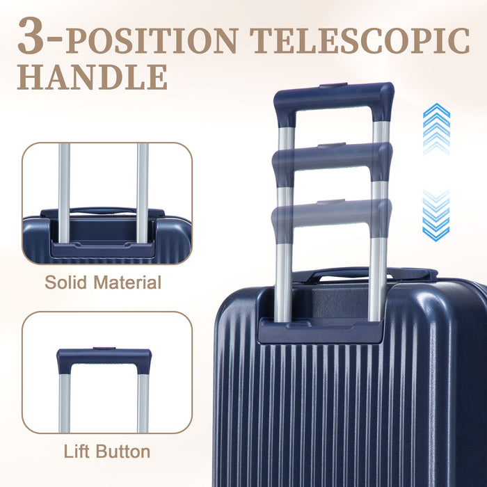 Luggage Set With Cosmetic Case, Combination Lock, Front Opening Design