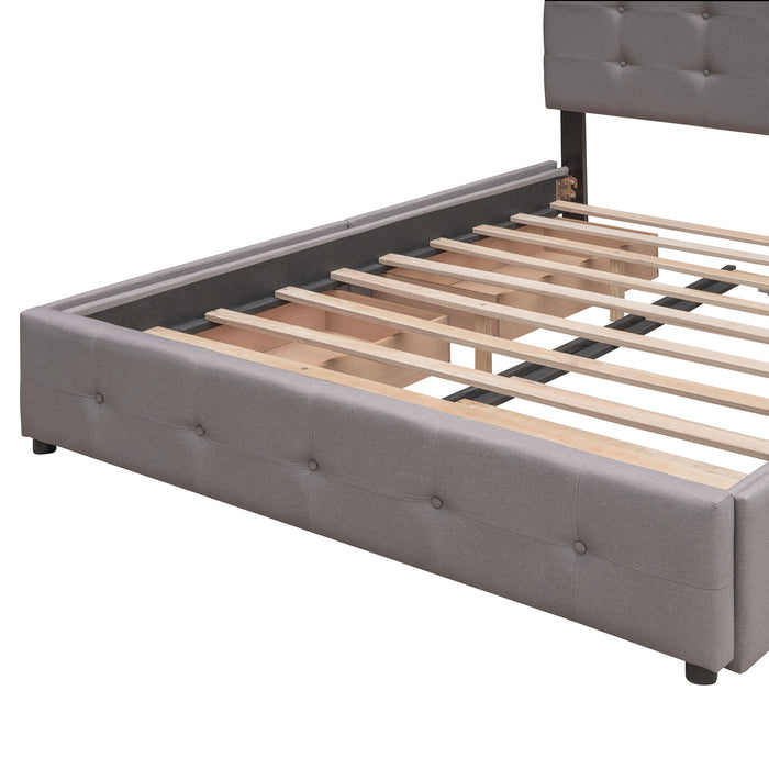 Upholstered Platform Bed With Classic Headboard And Drawers, No Box Spring Needed