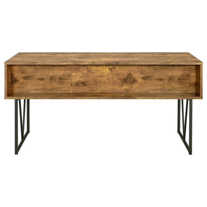 Rustic Industrial Charm Writing Desk With 4 Drawers And Open Shelf