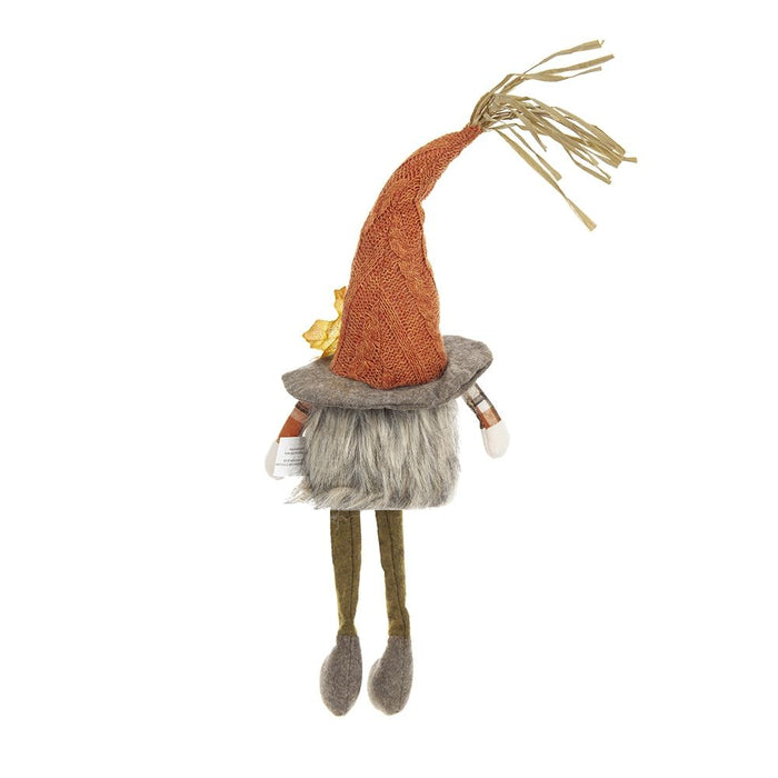 Sitting Gnome With Maple Leaf On Hat, For Holiday Harvest Festival Fall Festival & Thanksgiving Table Decorations (Set of 2) - Orange Multi