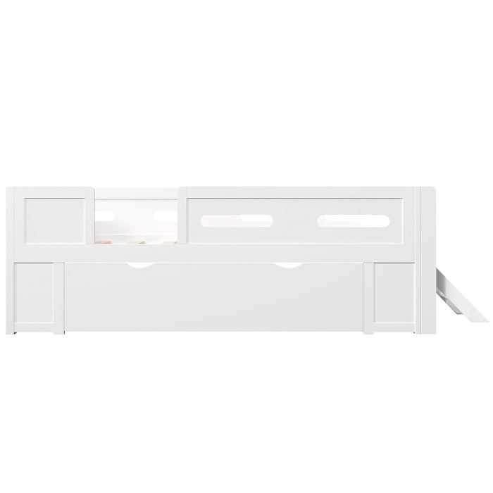 Platform Bed With Guardrail And Drawer