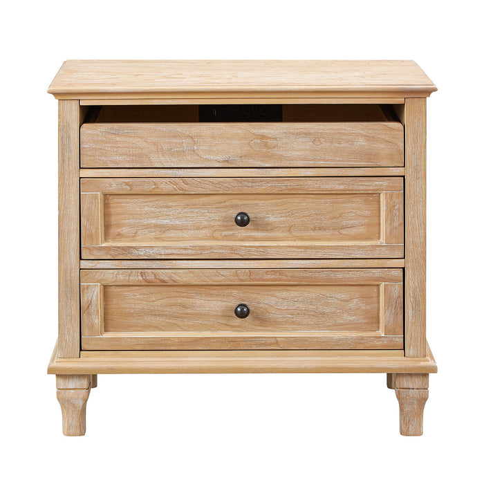 Nightstand With Charging Station, 3 Drawer Storage Table