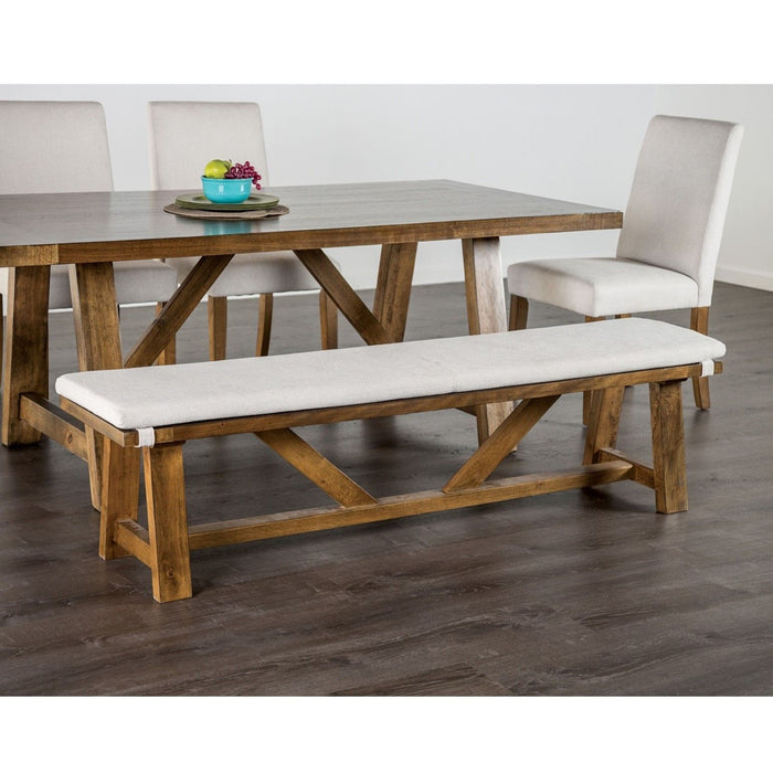 Upholstered Bench With Trestle Base - Brown / White