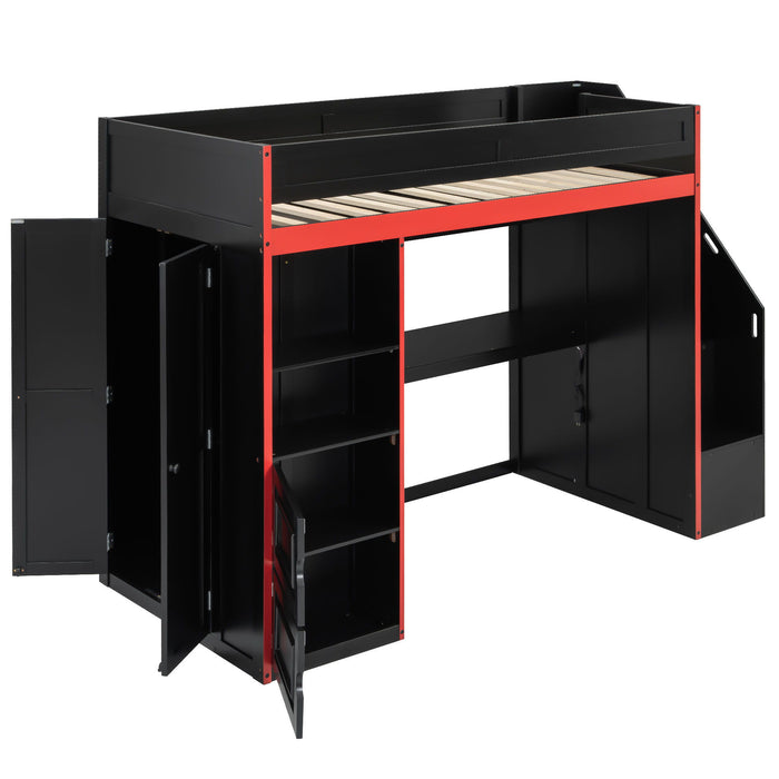 Gaming Loft Bed With Desk And Storage, LED Lights
