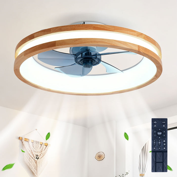 Ceiling Fans With LED Light Source And Remote Control, 3000 - 6500K Dimmable, 6 Speeds, Quiet DC Motor For Living Room - Natural Wood / White