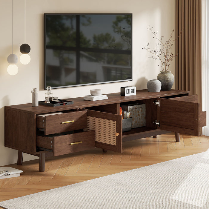 70" TV Stand With Doors For TVs Up To 80", Media Console With 4 Drawers & Cable Holes - Dark Brown