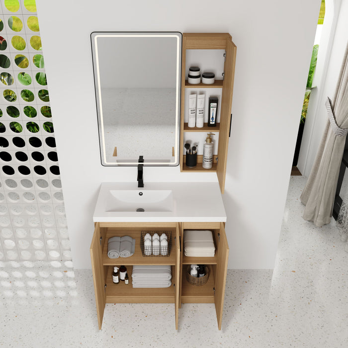 Freestanding Bathroom Vanity Set With Tall Linen Cabinet, 3 Door Storage Cabinet, Single Sink